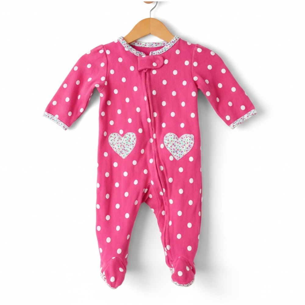 VTG Y2K‎ Baby Romper Infant One Piece Size New Born Pink Polka-dot Heart Floral